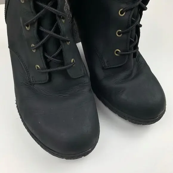 Timberland Glancy Ankle Boots Heeled Black Leather Lace Up Women's 8 - Picture 3 of 12